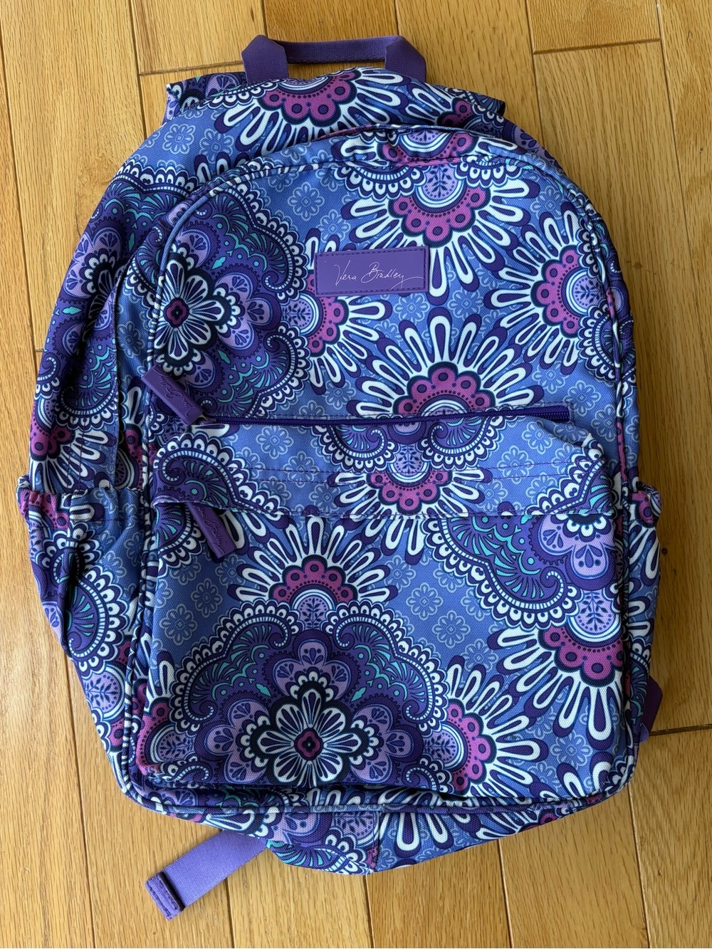 Vera Bradley Lighten Up Backpack Lilac Medallion Purple Drawstring 14x12x6 EUC